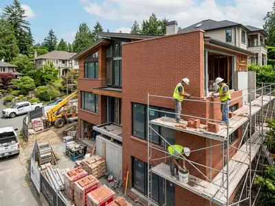 AMS masonry crew showing up on schedule for custom home build