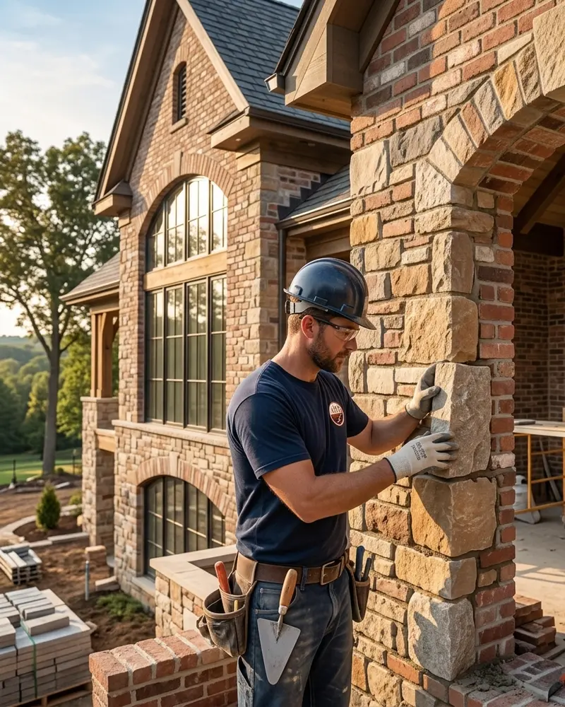 All Masonry Services craftsman repairing brick wall